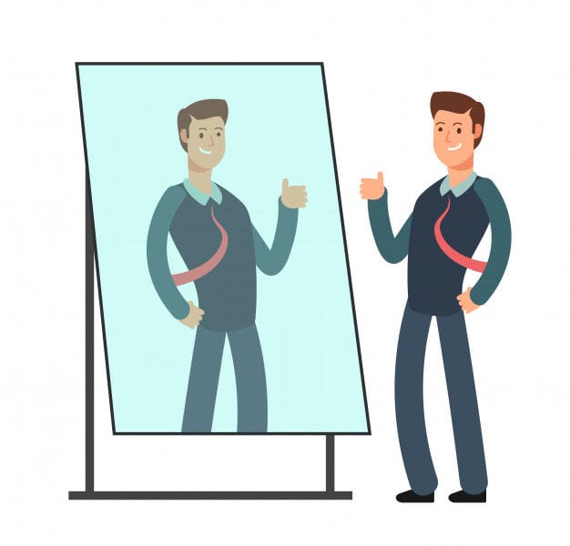 cartoon businessman loves look his reflection mirror egoistic person vector consept 53562 6027