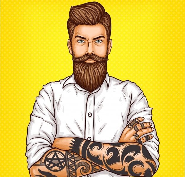 vector pop art illustration brutal bearded man macho with tatoo 1441 376